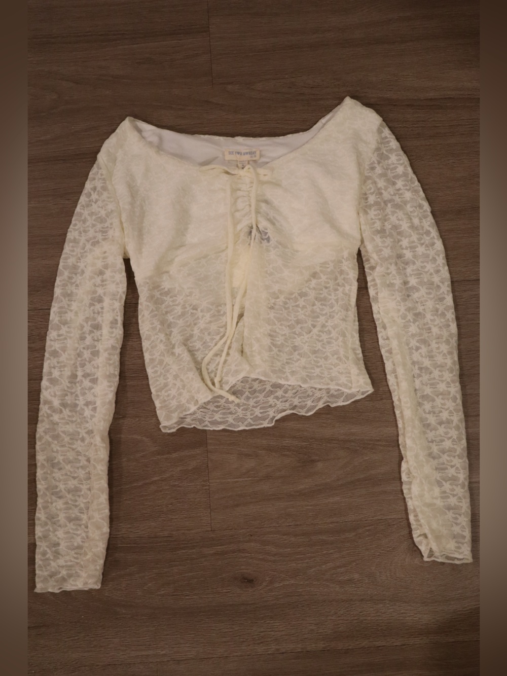 Marshalls Cream Lace Long-Sleeve Crop Top